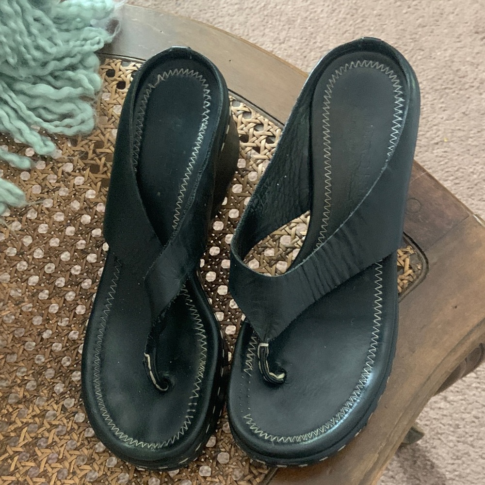 Donald J. Pliner Black Thong Wedge Sandals
